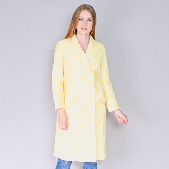 579. CALVIN LUO Yellow Lace Double-Breasted Coat NWT Designer Small - Picture 1 of 6